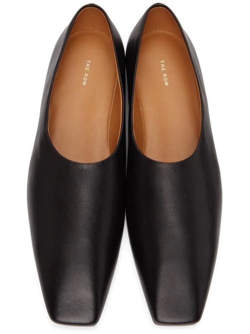 The Row Black Leather Square-Toe Slip-On Flats Size 38 7